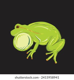 Croaking frog vector illustration with rough brush stroke texture isolated on dark square background. Simple flat colorful cartoon art styled drawing.