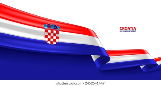 Croatia 3D ribbon flag. Bent waving 3D flag in colors of the Croatia national flag. National flag background design.
