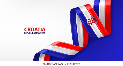 Croatia 3D ribbon flag. Bent waving 3D flag in colors of the Croatia national flag. National flag background design.
