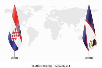 Croatia and American Samoa flags for official meeting against background of world map.