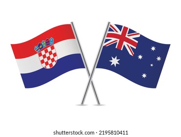 Croatia and Australia crossed flags. Croatian and Australian flags on white background. Vector icon set. Vector illustration.