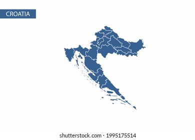 Mapa azul de Croacia detallado vector.