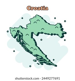 Croatia cartoon colored map icon in comic style. Country sign illustration pictogram. Nation geography splash business concept.