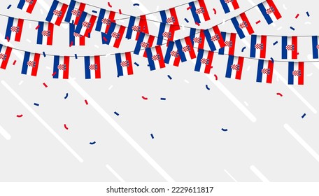 Croatia celebration bunting flags with confetti and ribbons on white background. vector illustration.