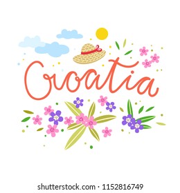 Croatia concept illustration. Croatia lettering, travel symbols and icons elements composition on white background svg