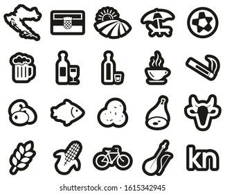 Croatia Country & Culture Icons White On Black Sticker Set Big