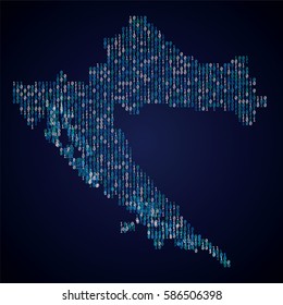 Croatia country map made from binary code numbers. 
