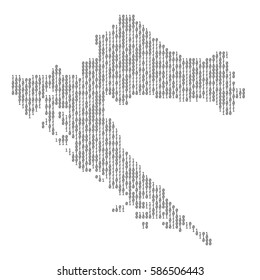 Croatia country map made from binary code numbers. 
