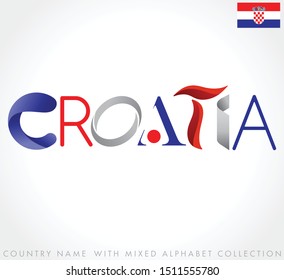 Croatia : Country name with mixed alphabets isolated on white background : Vector Illustration