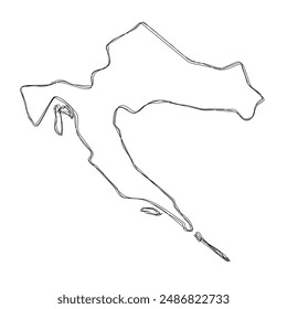 Croatia country simplified map.Thin triple pencil sketch outline isolated on white background. Simple vector icon