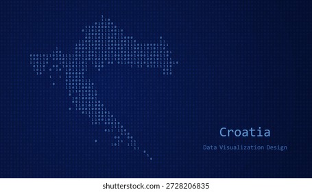 Kroatien Digitale Karte mit Einsen und Nullen für Datenvisualisierung