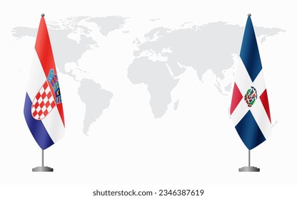 Croatia and Dominican flags for official meeting against background of world map.