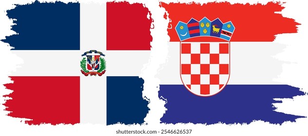 Croatia and Dominican Republic grunge flags connection, vector