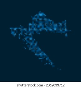 Croatia dotted glowing map. Shape of the country with blue bright bulbs. Vector illustration.