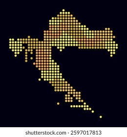 Croatia dotted map. Digital style map of the country on a dark background. Croatia shape with circle dots. Colored dots style. Large size circles. Artistic vector illustration.