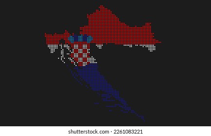 Croatia dotted map flag with grunge texture in mosaic dot style. Abstract pixel vector illustration of a country map with halftone effect for infographic. 