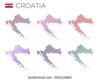 Croatia dotted map set. Map of Croatia in dotted style. Borders of the country filled with beautiful smooth gradient circles. Attractive vector illustration.