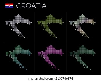 Mapa de puntos de Croacia. Mapa de Croacia en estilo punteado. Las fronteras del país están llenas de hermosos círculos de gradientes lisos. Auténtica ilustración vectorial.