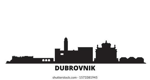 Croatia, Dubrovnik city skyline isolated vector illustration. Croatia, Dubrovnik travel black cityscape