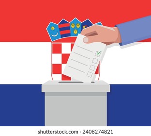 Croatia election concept. Hand puts vote bulletin into vote box.