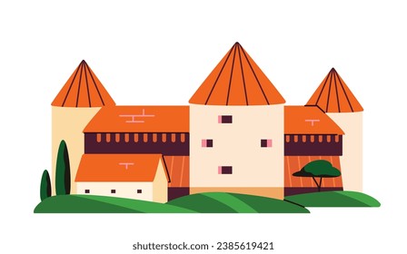 Concepto de elemento de Croacia. Gran edificio con techo naranja. Vista de un país europeo. Arquitectura y cultura. Plantilla y diseño. Dibujo vectorial plano de dibujos animados aislado en fondo blanco
