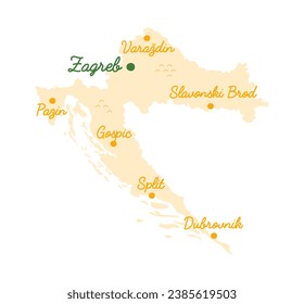 Concepto de elemento de Croacia. Parte del mapa. Vista de un país europeo. Material gráfico y educativo geográfico. Dibujo vectorial plano de dibujos animados aislado en fondo blanco
