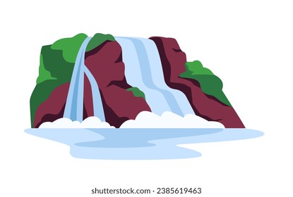 Croatia element concept. Waterfall at green hill. Sightseen of european country. River and lake. Poster or banner. Cartoon flat vector illustration isolated on white background