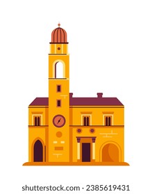 Croatia element concept. Yellow traditional building. Sightseen of european country. Historical architecture. Template and layout. Cartoon flat vector illustration isolated on white background