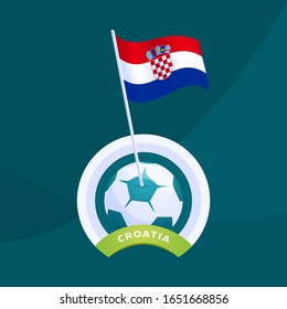 Croatia euro 2020 vector flag pinned to a soccer ball. European football 2020 tournament final stage. Official championship colors and style