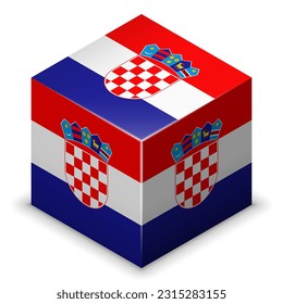 Croatia (Europe) (Croatian) National Flag, Country Emblem 2.5D Isometric Projection Cube Symbol Gloss Plastic Symmetry Square Design Isolated on White Background