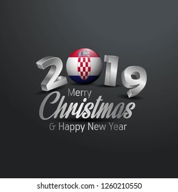 Croatia Flag 2019 Merry Christmas Typography. New Year Abstract Celebration background
