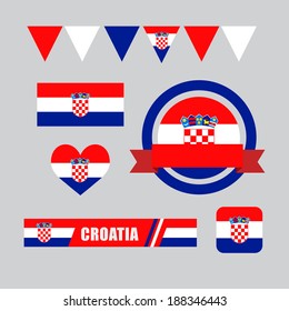 Croatia flag, banner and icon patterns set illustration