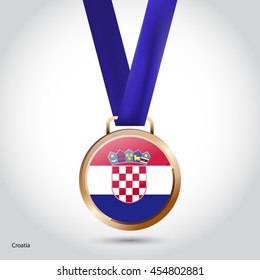 Croatia Flag in Bronze Medal. Olympic Game Bronze Medal. Vector Illustration