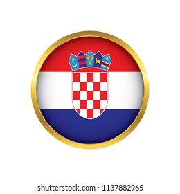 Croatia flag button, Golden on a white background,flag of Croatia Round badge or icon isolated. Vector illustration.