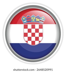 Croatia Flag Button Icon Glossy Round National Emblem Vector Illustration