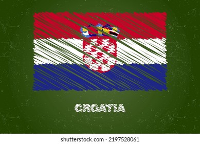 Croatia Flag With Chalk Effect On Green Chalkboard, Hand Drawing Country Flag Concept, Green Blackboard With Croatia Flag, Chalk Texture, Flag For Kids, Classroom Material