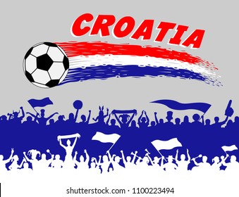 Croatia flag colors with soccer ball and Croatian supporters silhouettes. All the objects, brush strokes and silhouettes are in different layers and the text types do not need any font. 