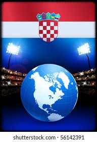 Croatia Flag with Globe on Stadium Background Original Illustration