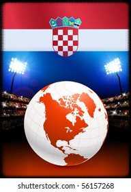 Croatia Flag with Globe on Stadium Background Original Illustration