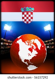 Croatia Flag with Globe on Stadium Background Original Illustration