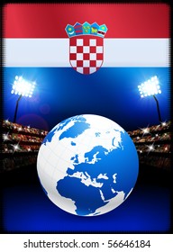 Croatia Flag with Globe on Stadium Background Original Illustration
