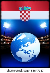 Croatia Flag with Globe on Stadium Background Original Illustration