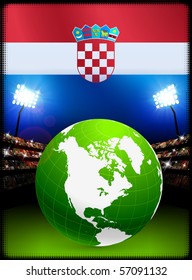 Croatia Flag with Globe on Stadium Background Original Illustration