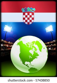 Croatia Flag with Globe on Stadium Background Original Illustration