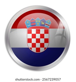 Croatia flag - glossy circle button displays a colorful flag representing a country cultural identity and heritage. The essence of national pride and unity.