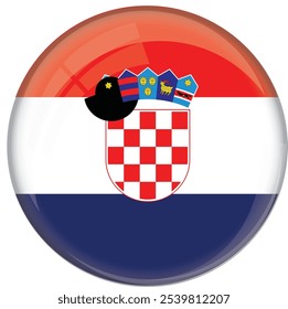  Croatia flag with glossy rounded button for football team and national emblem