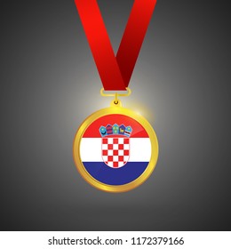 Croatia Flag in gold Medal, Golden Badge, Sport Game Golden Challenge Award. Vector Illustration.