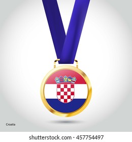 Croatia Flag in gold Medal. Vector Illustration. RIO Olympic Game gold Medal. Vector Illustration