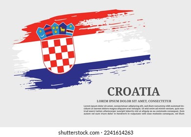 Croatia flag grunge brush and text poster, vector