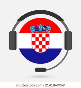 Croatia flag with headphones. Vector illustration. Serbo-Croatian.